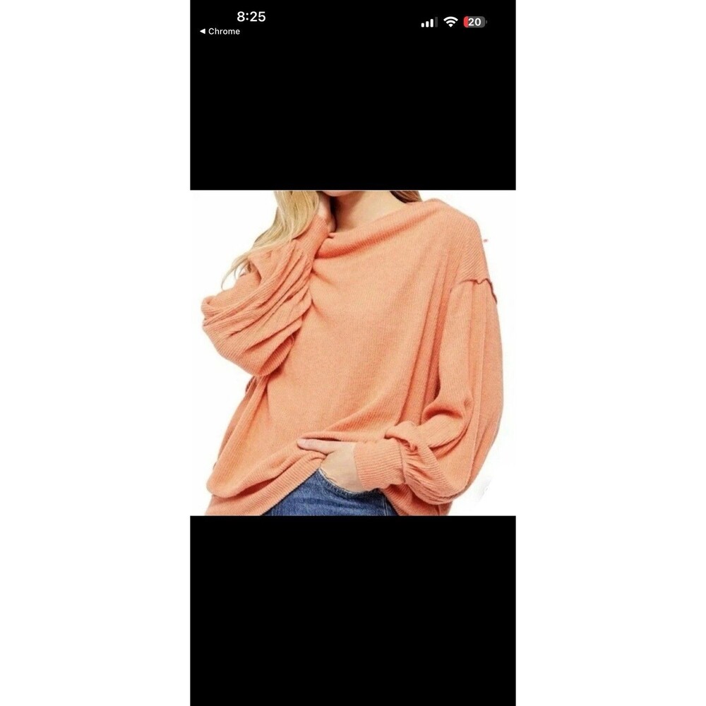 Free People NWT Orange Long Sleeve Mock Cowl Sweater Large Cayenne